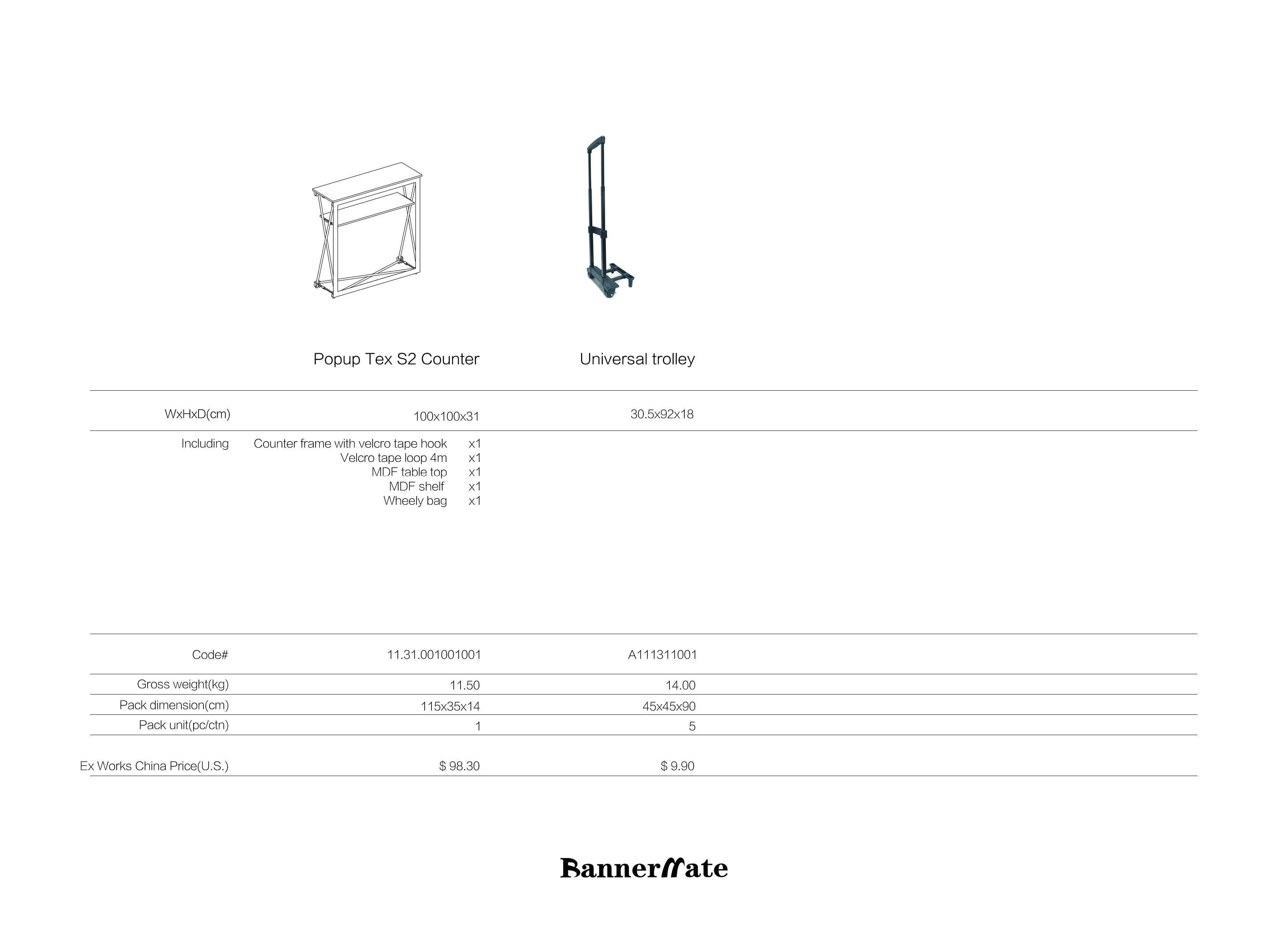 Bannermate Other Pop up product & price list 2020-7