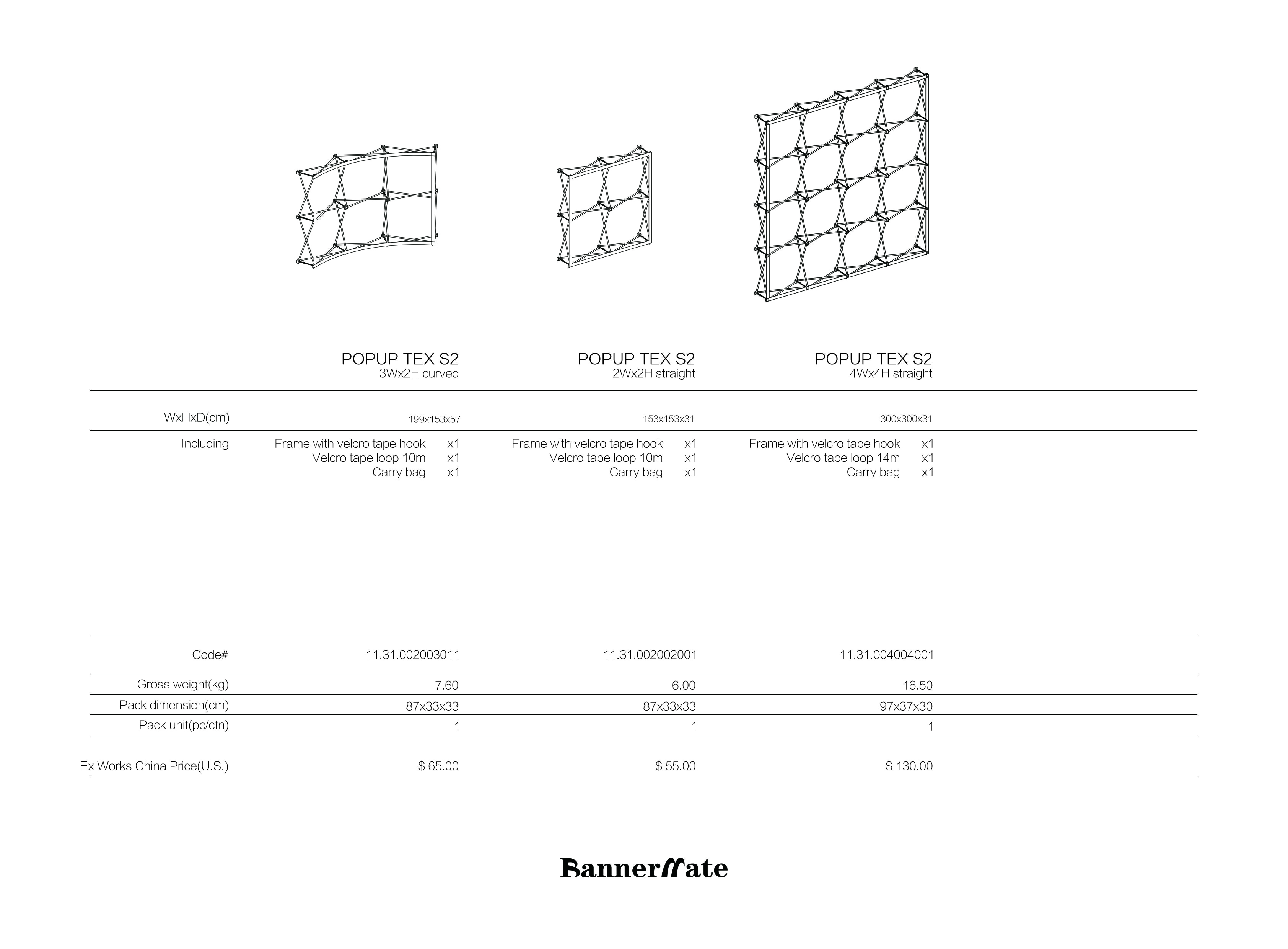 Bannermate Other Pop up product & price list 2020-6