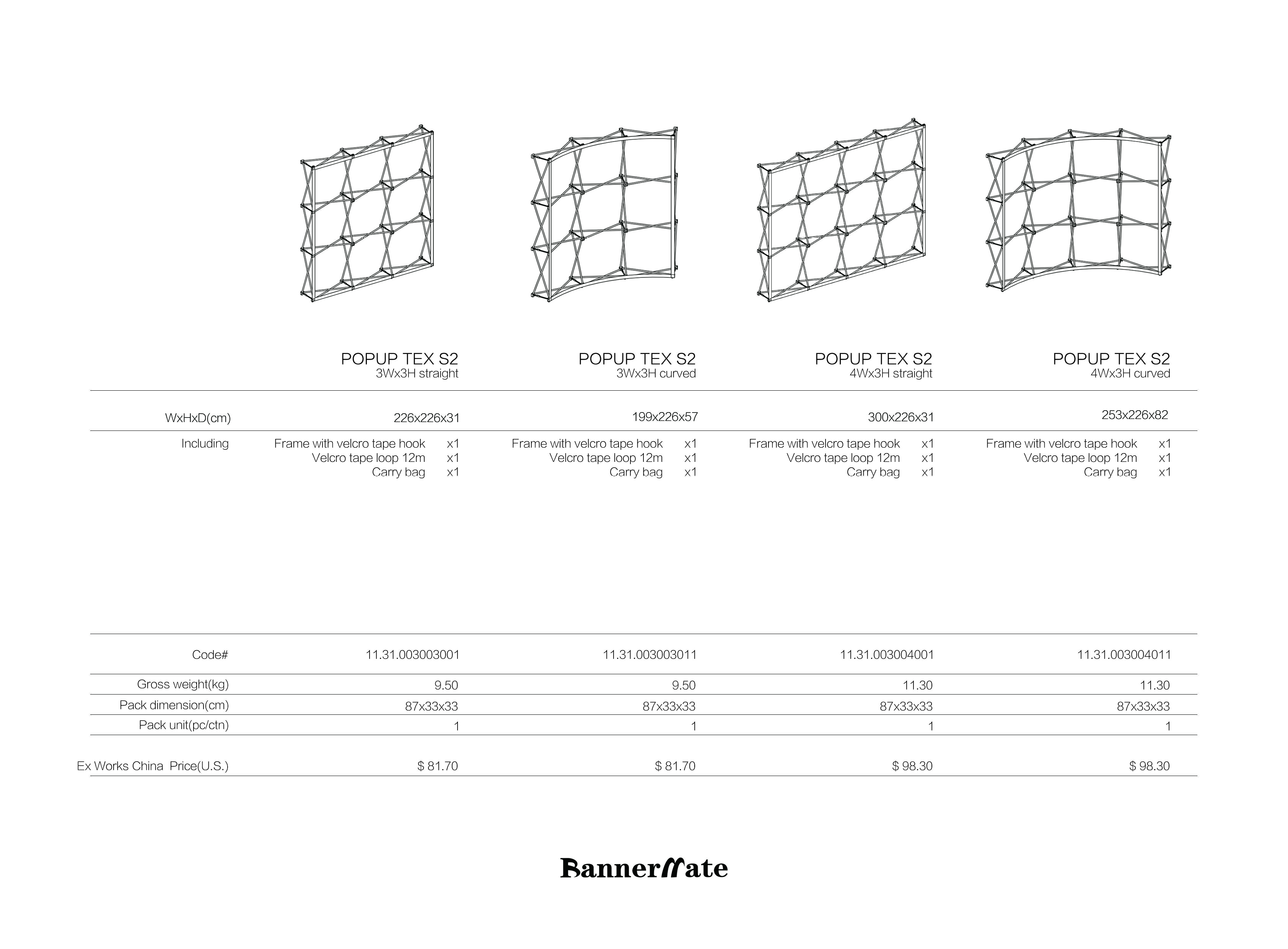 Bannermate Other Pop up product & price list 2020-4